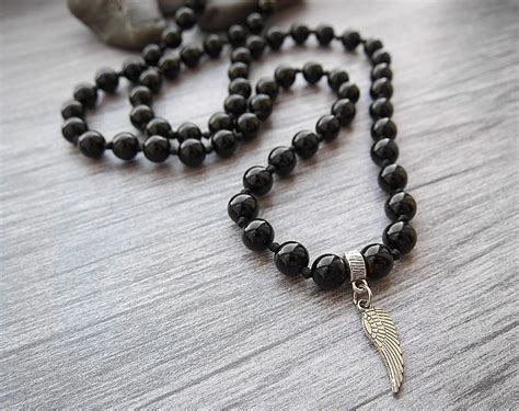 Men necklace Black necklace Simple necklace Black onyx