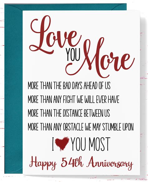 54th Anniversary Card Love You More 54 Year Anniversary Card - Etsy