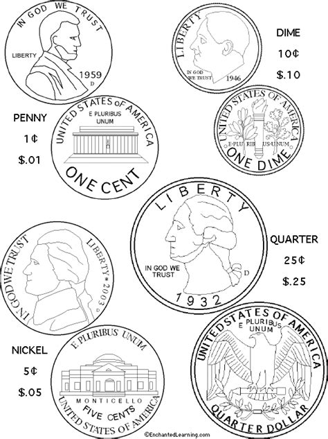 Coin Coloring Pages | Girl scout activities, Enchanted learning, Daisy girl scouts