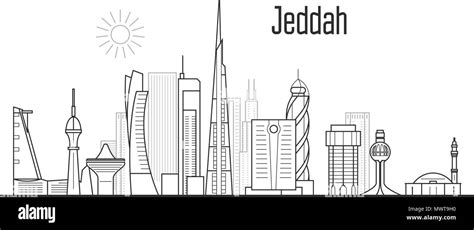 Jeddah city skyline - towers and landmarks, cityscape in liner style ...