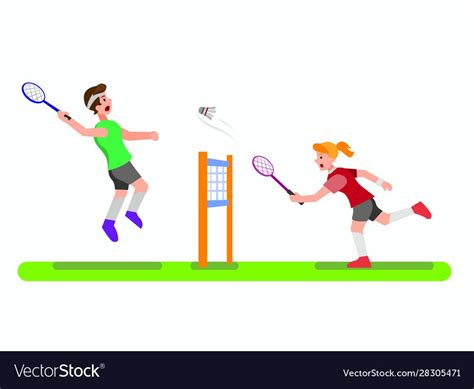 illustration of people playing badminton with friend and ready to smash shuttlecock, sport ...