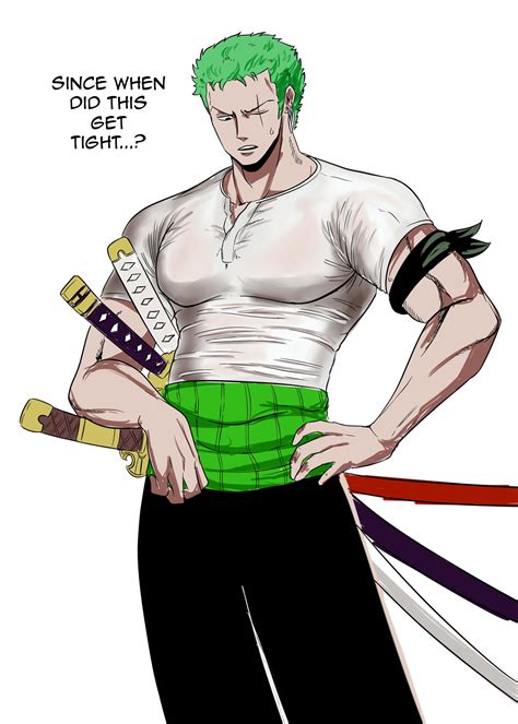 I drew Zoro wearing his old clothes >.