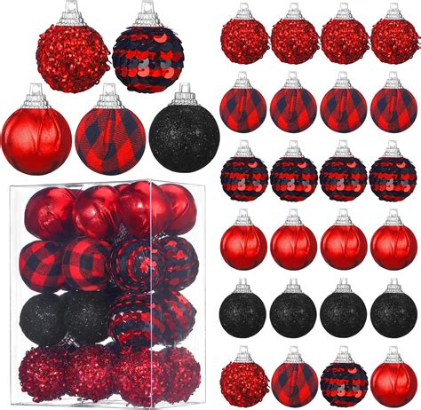 Amazon.com: Lenwen 24 Pcs Christmas Tree Balls Ornaments Red and Black ...