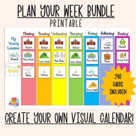 Printable Weekly Schedule with 288 Cards Visual Calendar | Etsy in 2021 ...