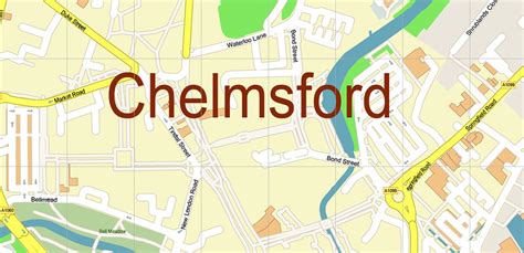 Chelmsford UK Map Vector City Plan High Detailed Street Map editable Adobe Illustrator in layers