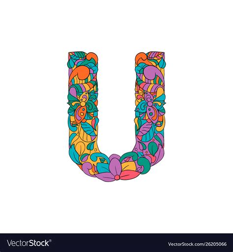 Colorful ornamental alphabet letter u font Vector Image