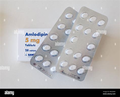 Pack of tablets for treatment of hypertension or high blood pressure. Amlodipine (Norvasc) 5mg ...