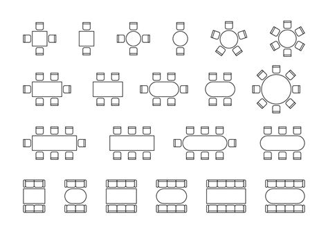 Set of plan for arranging seats couch and tables in interior, layout ...