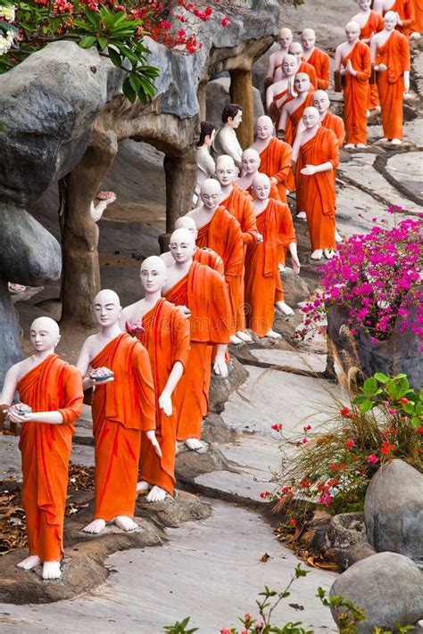 Buddhist Monk Statues Going To Gold Buddha Temple, Dambulla, Sri Lanka Stock Image - Image of ...