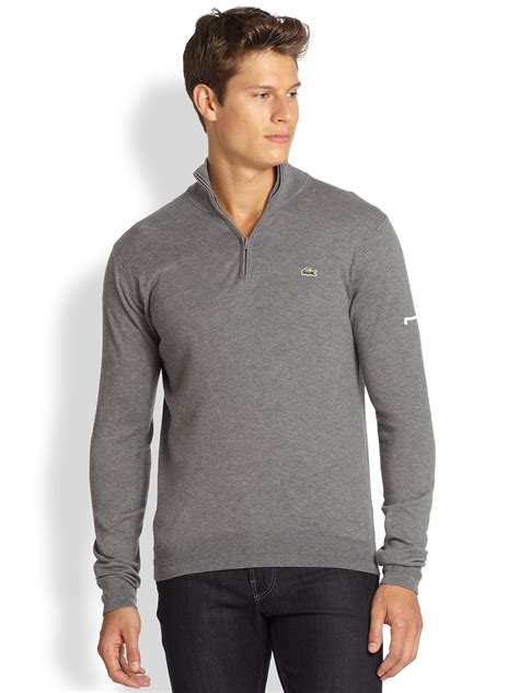 Lacoste Quarter Zip Sweater in Gray for Men (STONE) | Lyst