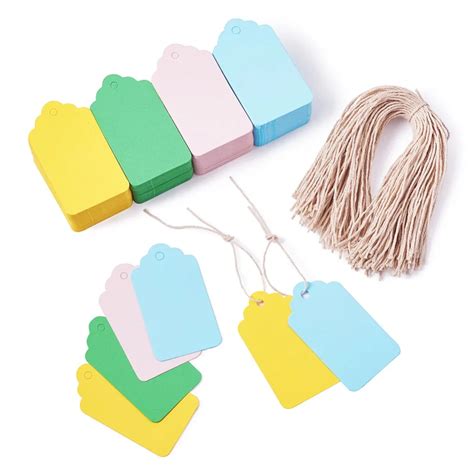 50pcs Rectangle Kraft Paper Price Tags and Cotton String, Tag: 7.05x4cm; Cotton String: 1.4mm ...