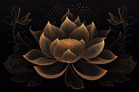 Premium Photo | A gold lotus flower on a black background