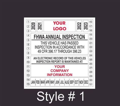 FMCSA or FHWA Annual Vehicle DOT Inspection Sticker Truck - Etsy