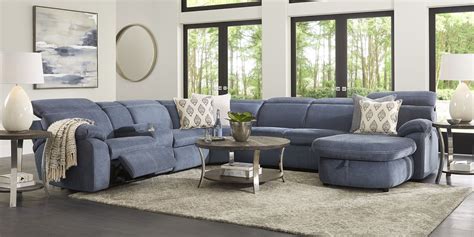 Crescent Place Navy 9 Pc Power Reclining Sleeper Sectional Living Room ...