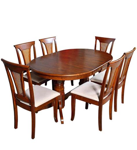 Buy Classic Six Seater Dining Set with Oval Shaped Table in Brown Color ...