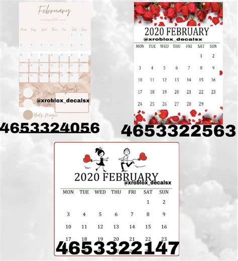 Bloxburg Decal Codes Calendar