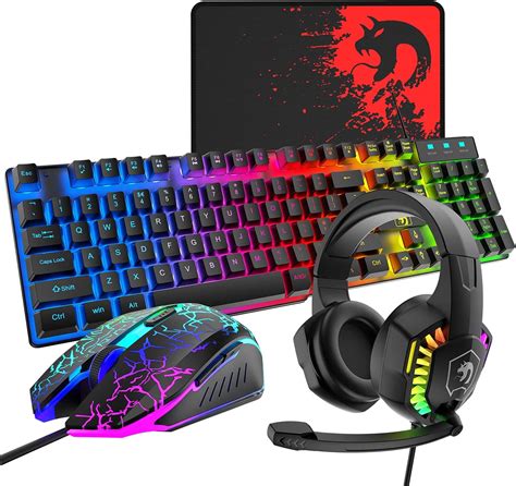 Wired Gaming Keyboard and Mouse Headset Combo,Rainbow LED Backlit Wired ...