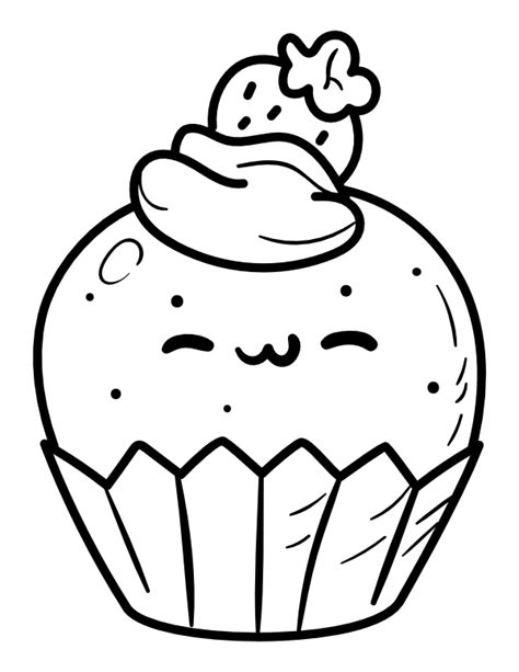 Printable Kawaii Cupcake Coloring Page