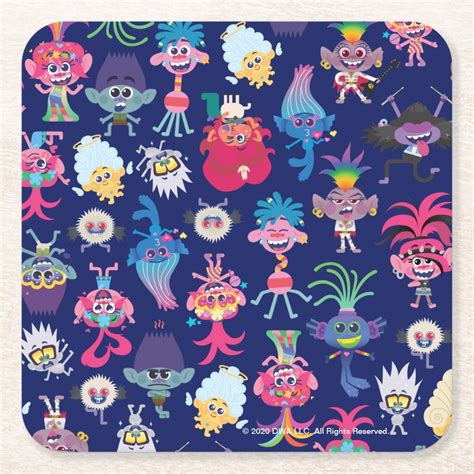 Trolls World Tour | Trolls of Music Pattern Square Paper Coaster ...