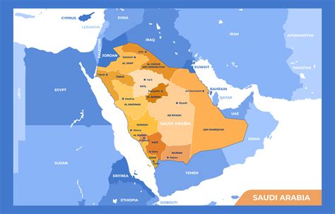 Kingdom of Saudi Arabia Geographical Map with Provinces and Cities ...