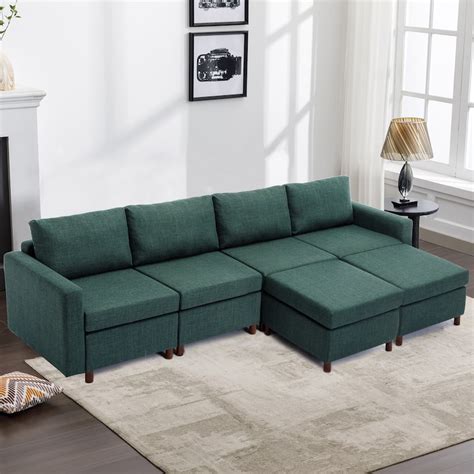 4 Seat Green Module Sectional Sofa Sleeper Sofa with 2 Ottoman - Bed ...