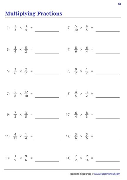 Multiplying Fractions Worksheet