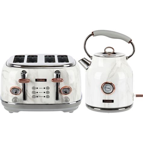 1.7 Litre Jug Bottega Kettle and 2 Slice Toaster Set of 2 Tower Kitchen Rose Gold & White Marble ...