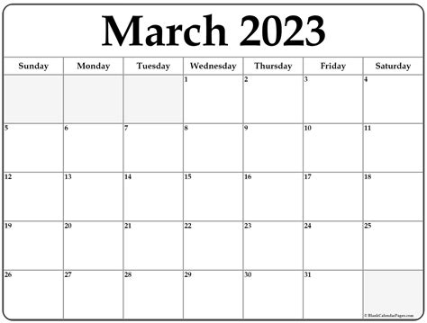 Blank March 2023 Calendar Template - Printable Word Searches