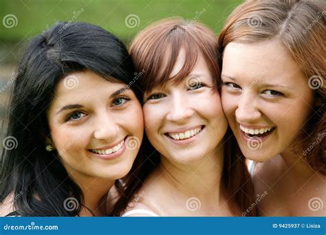 Happy Smiling Girl Friends Outdoor Stock Image - Image of family ...