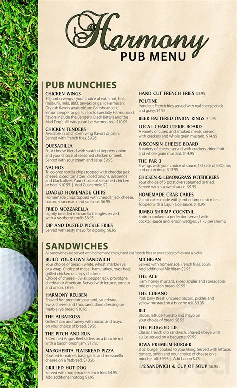 Harmony Golf Club and Community menu in Port Kent, New York, USA