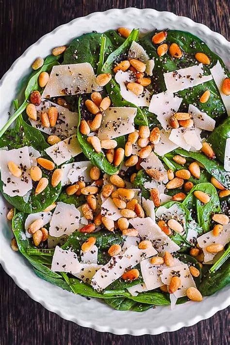 Simple Spinach Salad with Pine Nuts and Parmesan Cheese | Simple spinach salad, Pine nuts salad ...