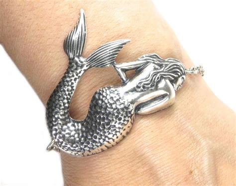 Mermaid Bracelet Large Mermaid Sterling Silver Ox Finish