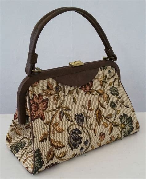 1950s brown tapestry handbag | vintage tapestry bag | vintage top ...