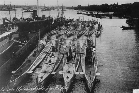 Pig Boat Deluxe. U-Boats at Kiel on 17 Feb 1914. Front row as follows ...