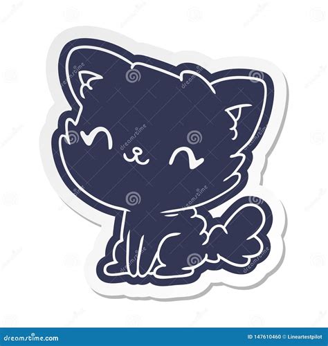 Cartoon Sticker Cute Kawaii Fluffy Cat Stock Vector - Illustration of ...