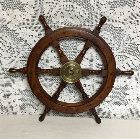 24 Wood and Brass Pirate Ship Wheel, Yacht Captain's Wheel, Beach House