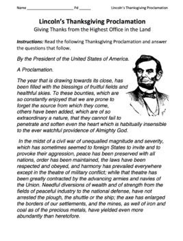 Lincoln's Thanksgiving Proclamation / Primary Source & Questions