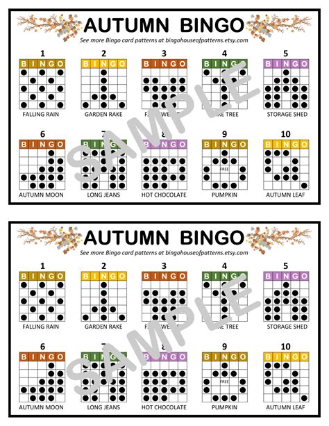 Autumn BINGO Card Patterns for Really Fun BINGO Games Bingo Cards - Etsy