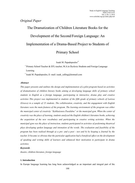 (PDF) The Dramatization of Children Literature Books for the ...