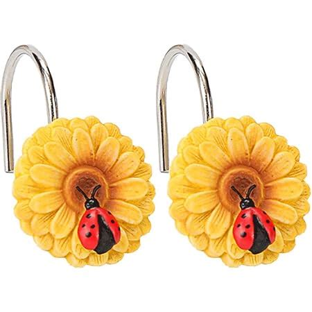 Amazon.com: GMCOZY Sunflower Shower Curtain Hooks Rings for Bathroom ...