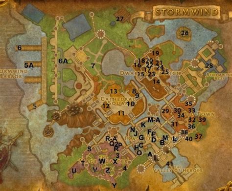 A detailed map of Stormwind vendors and trainers