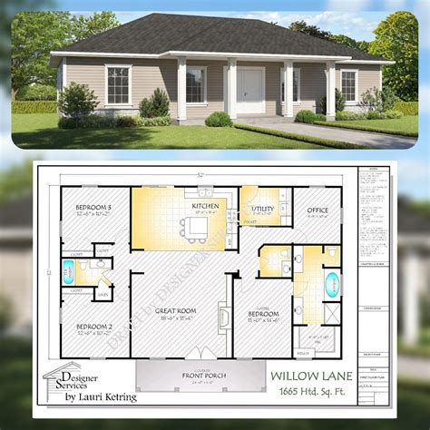 The Willow Lane House Plan Hip Roof Option | Etsy in 2020 | Building a house, Ranch house plans ...