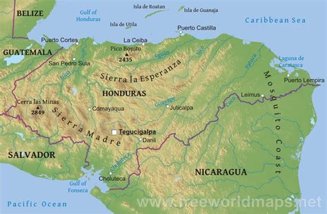 Honduras Physical Map