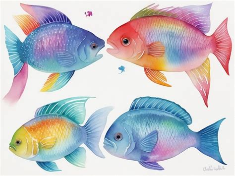 Premium AI Image | Rainbow Fish watercolor paint collection