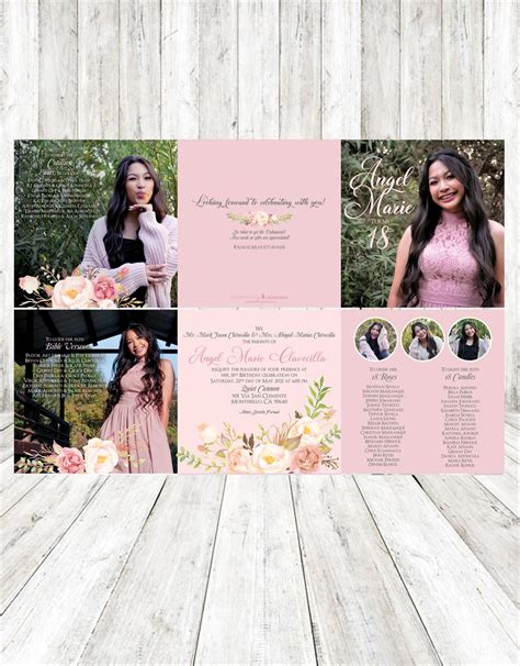 Angel's 18th Birthday Debut Rose Gold Floral Themed Invitation, USA - Invitations by Dianne Tan ...