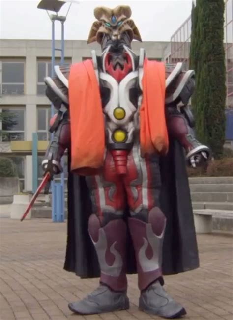 a man in a costume standing on a brick walkway