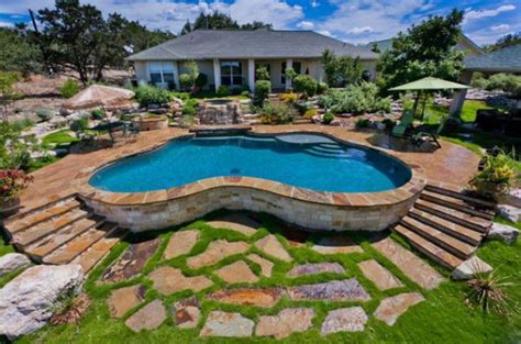 concrete and grass around pool - Google Search | Backyard pool landscaping, Pool landscape ...