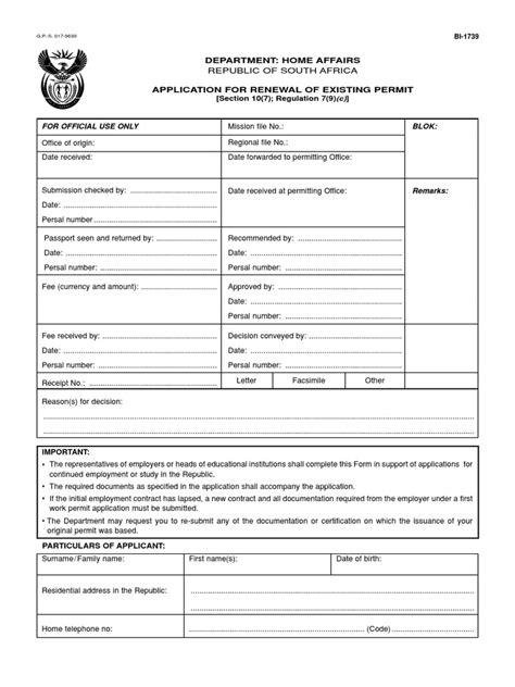 Application for Renewal of Existing SA Permit | Identity Document | Official Documents