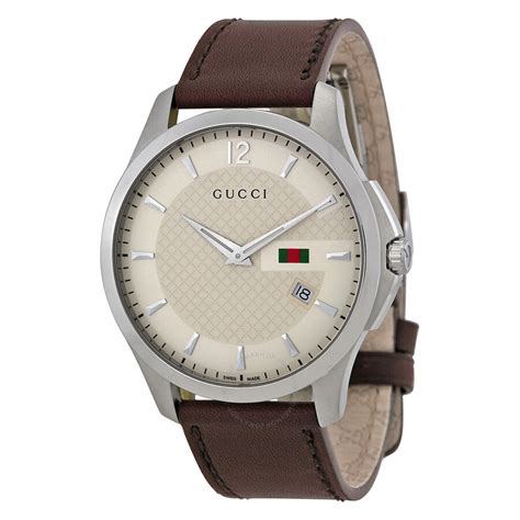 Gucci G-Timeless Ivory Dial Brown Leather Strap Men's Watch YA126303 ...