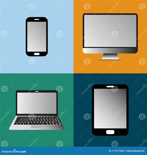 Phone, Tablet, Laptop and Desktop Computer Communication Devices Stock Illustration ...